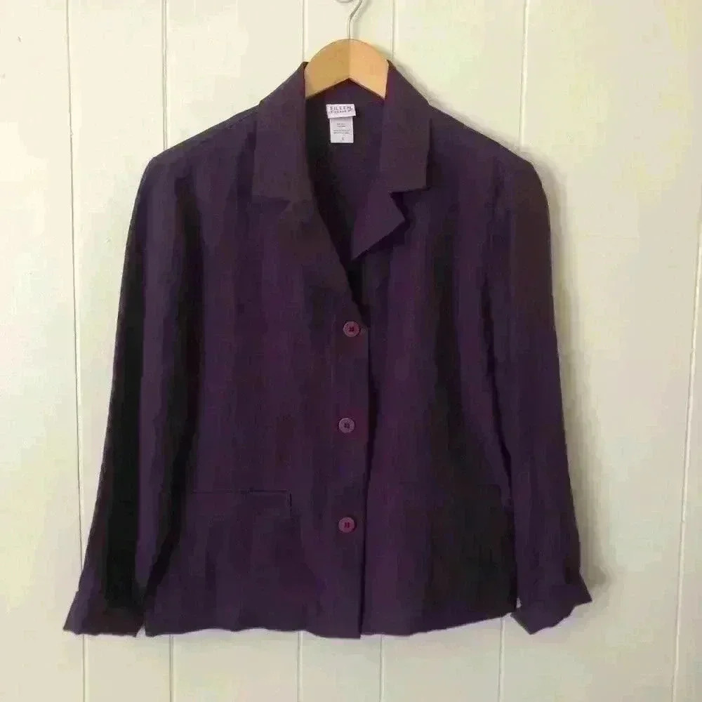 Eileen Fisher Women’s Purple Linen Blazer Jacket Size S